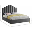 Meridian Furniture Lily Solid Wood and Tufted Velvet Queen Bed in Gray