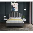 Meridian Furniture Lily Solid Wood and Tufted Velvet Queen Bed in Gray