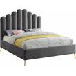 Meridian Furniture Lily Solid Wood and Tufted Velvet Queen Bed in Gray