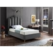 Meridian Furniture Lily Solid Wood and Tufted Velvet Twin Bed in Gray