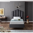 Meridian Furniture Lily Solid Wood and Tufted Velvet Twin Bed in Gray