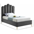 Meridian Furniture Lily Solid Wood and Tufted Velvet Twin Bed in Gray