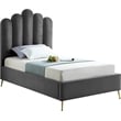 Meridian Furniture Lily Solid Wood and Tufted Velvet Twin Bed in Gray