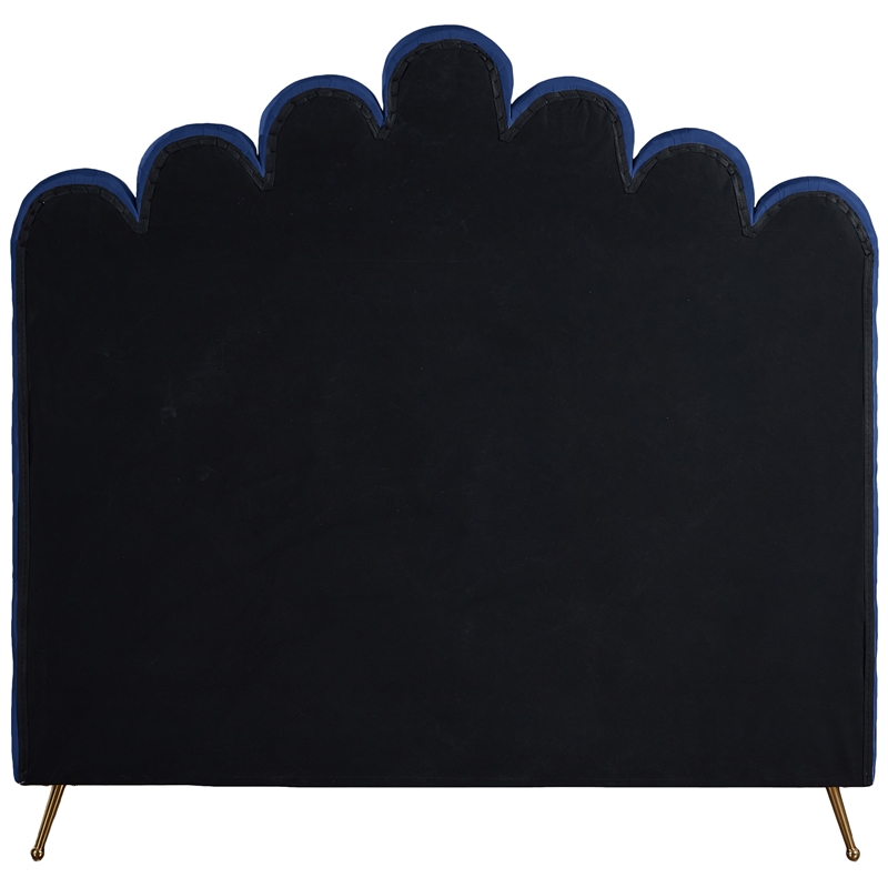 Meridian Furniture Lily Solid Wood and Tufted Velvet Full Bed in Navy