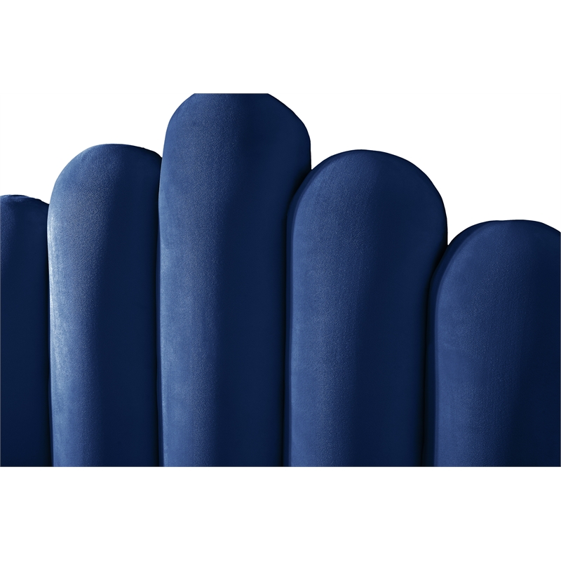 Meridian Furniture Lily Solid Wood and Tufted Velvet Full Bed in Navy