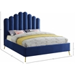Meridian Furniture Lily Solid Wood and Tufted Velvet Full Bed in Navy