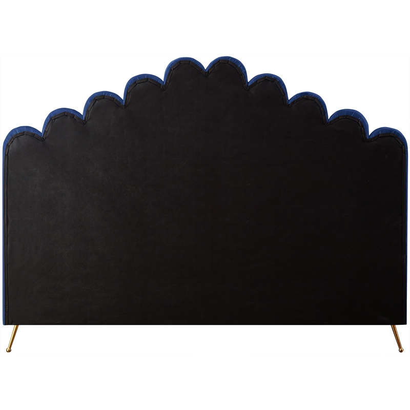 Meridian Furniture Lily Solid Wood and Tufted Velvet King Bed in Navy