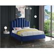 Meridian Furniture Lily Solid Wood and Tufted Velvet Queen Bed in Navy