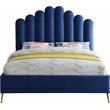 Meridian Furniture Lily Solid Wood and Tufted Velvet Queen Bed in Navy
