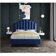 Meridian Furniture Lily Solid Wood and Tufted Velvet Queen Bed in Navy