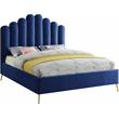 Meridian Furniture Lily Solid Wood and Tufted Velvet Queen Bed in Navy
