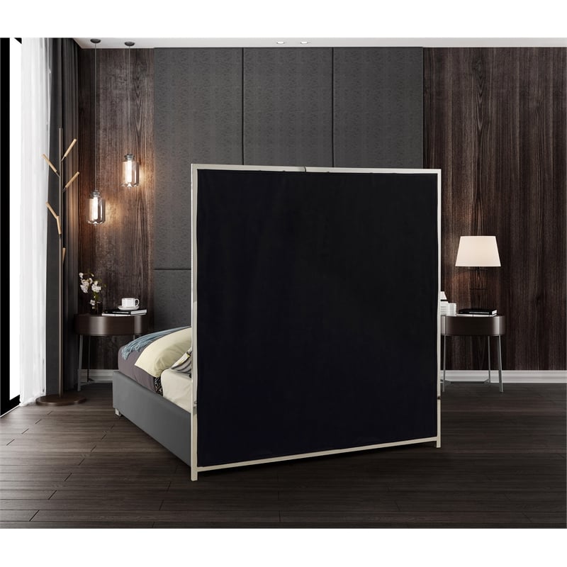 Meridian Furniture Milan Solid Wood and Vegan Leather King Bed in Gray
