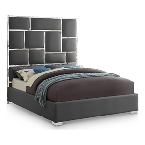 Meridian Furniture Milan Solid Wood and Vegan Leather King Bed in Gray