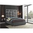 Meridian Furniture Milan Solid Wood and Vegan Leather Queen Bed in Gray