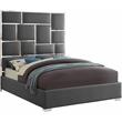 Meridian Furniture Milan Solid Wood and Vegan Leather Queen Bed in Gray