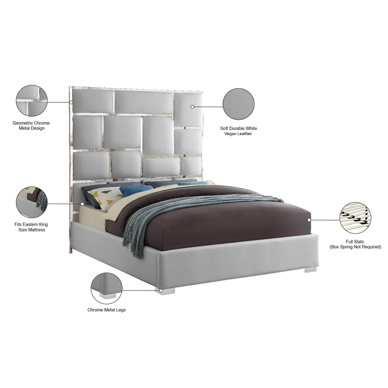 Meridian Furniture Milan Solid Wood and Vegan Leather King Bed in White