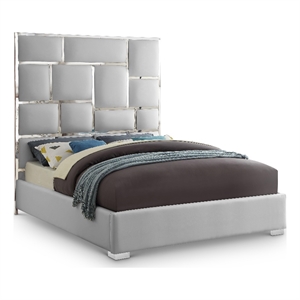 Meridian Furniture Milan Solid Wood and Vegan Leather Queen Bed in White