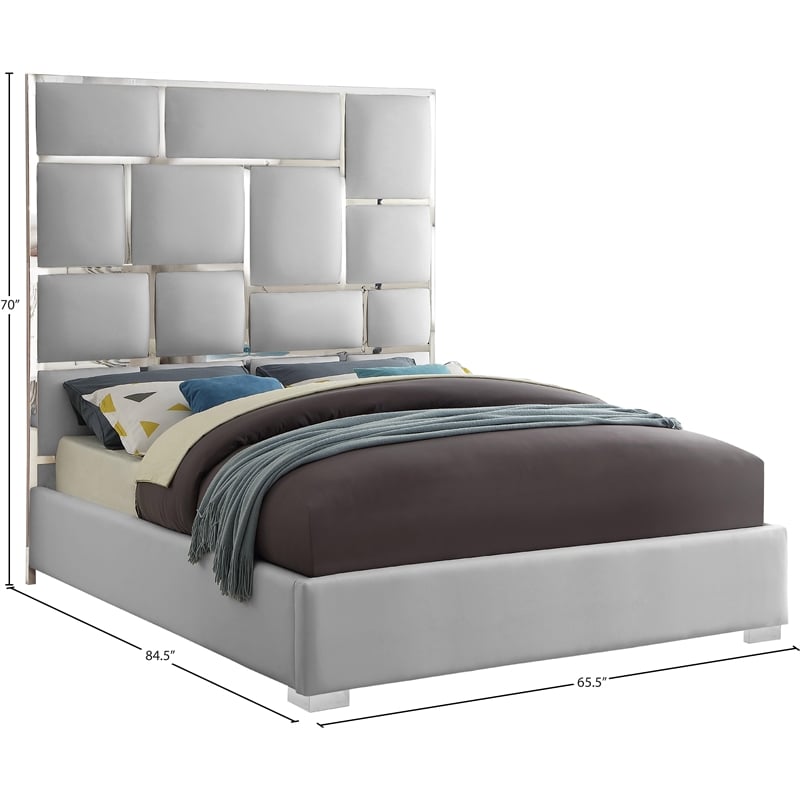 Meridian Furniture Milan Solid Wood and Vegan Leather Queen Bed in White