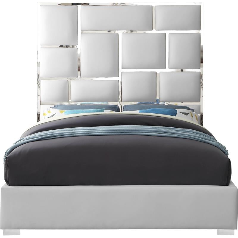 Meridian Furniture Milan Solid Wood and Vegan Leather Queen Bed in White