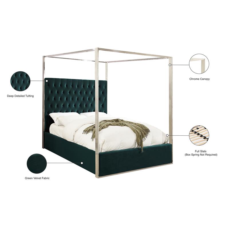 Meridian Furniture Porter Tufted Velvet Queen Bed in Green