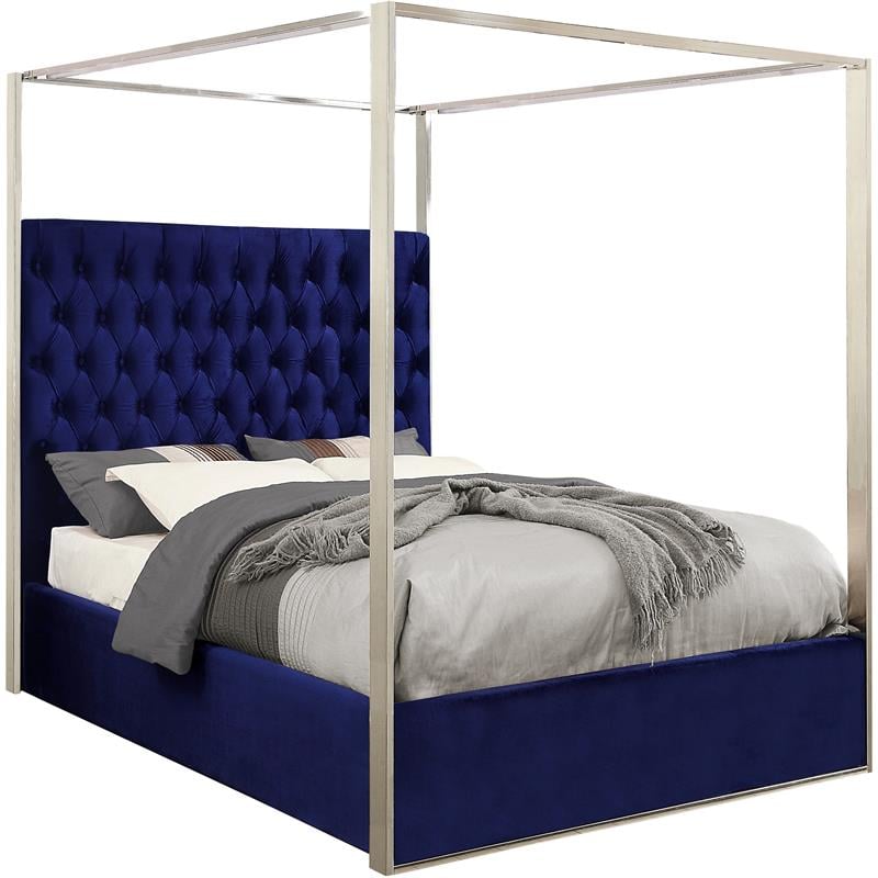 Meridian Furniture Porter Tufted Velvet King Bed in Navy