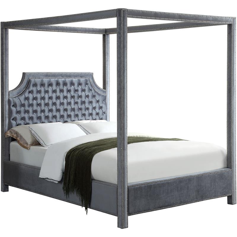 Meridian Furniture Rowan Tufted Velvet King Bed in Gray