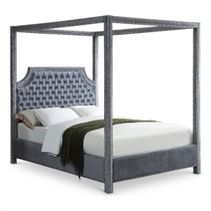 Meridian Furniture Rowan Tufted Velvet Queen Bed in Gray