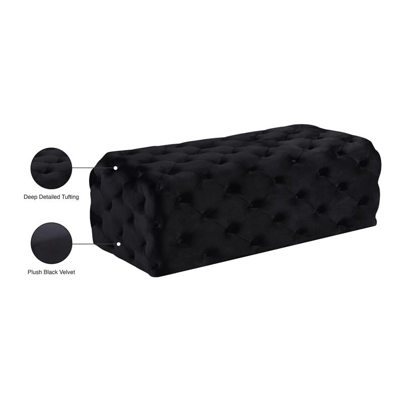 Meridian Furniture Casey Button Tufted Black Velvet Ottoman and Bench