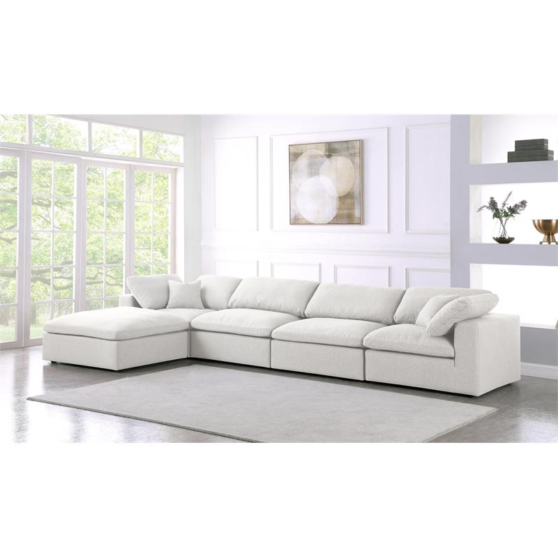 Meridian Furniture Serene Cream Durable Linen Fabric Modular Sectional