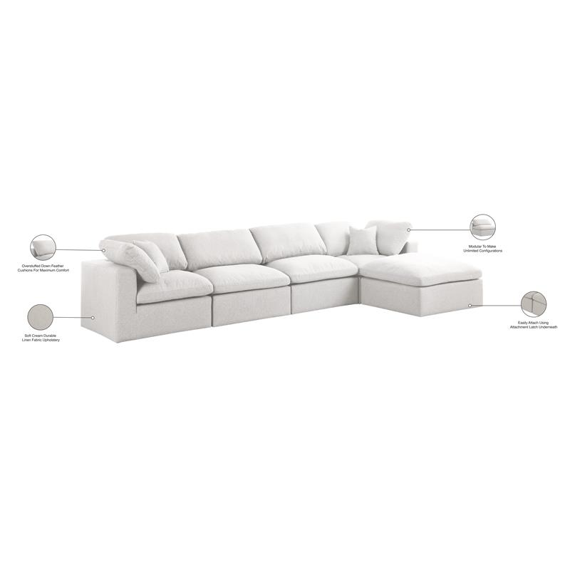 Meridian Furniture Serene Cream Durable Linen Fabric Modular Sectional