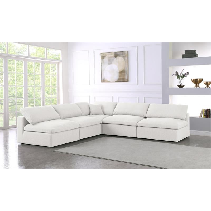 Meridian Furniture Serene Cream Durable Linen Fabric Modular Sectional
