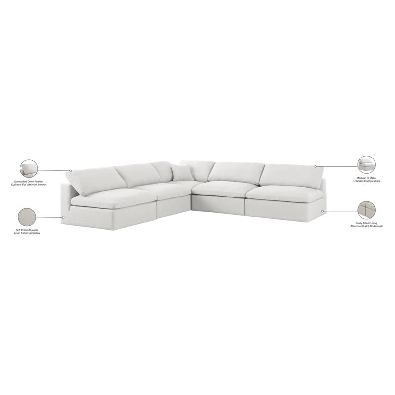 Meridian Furniture Serene Cream Durable Linen Fabric Modular Sectional