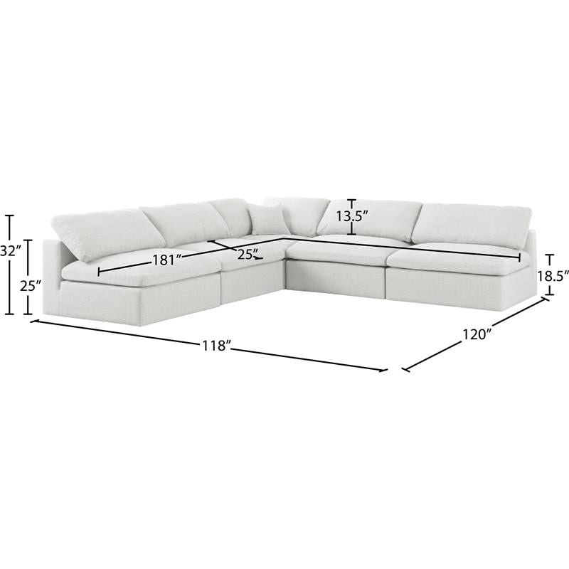 Meridian Furniture Serene Cream Durable Linen Fabric Modular Sectional