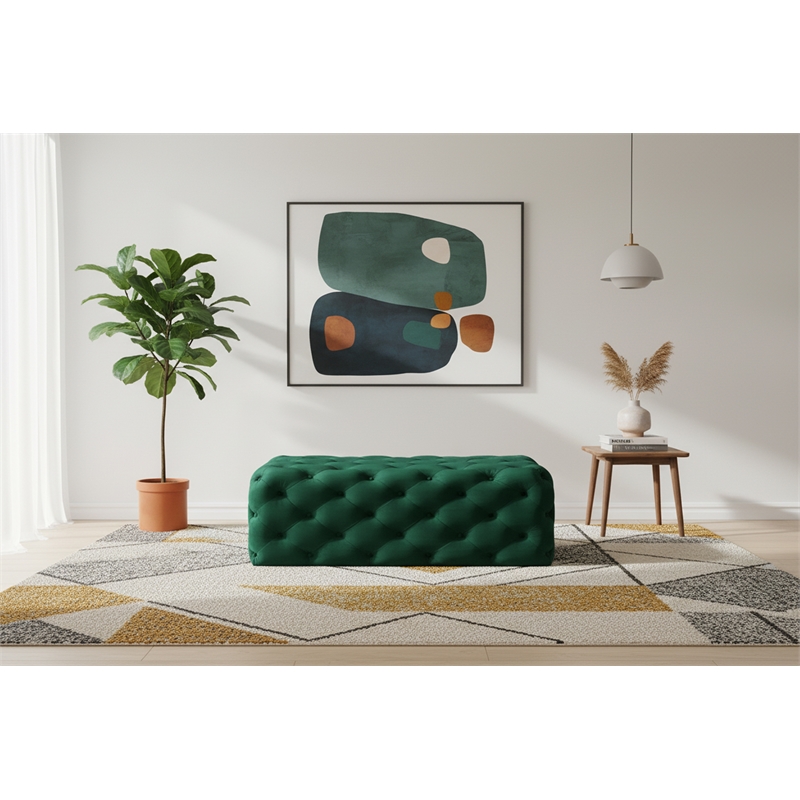 Meridian Furniture Casey Button Tufted Green Velvet Ottoman and Bench