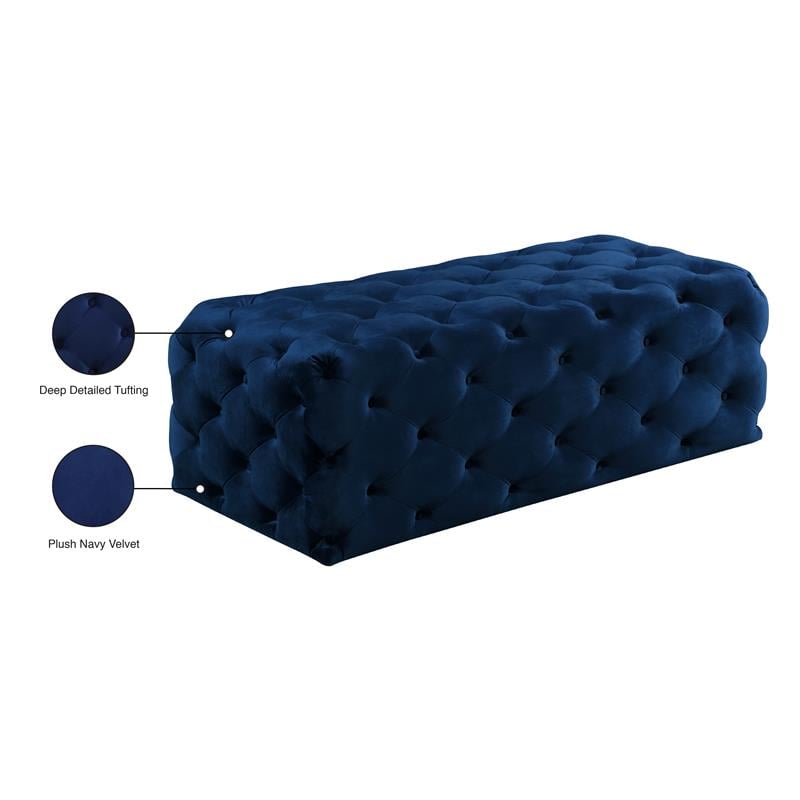Meridian Furniture Casey Button Tufted Navy Velvet Ottoman and Bench