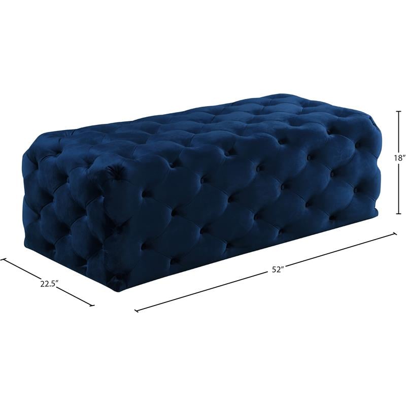 Meridian Furniture Casey Button Tufted Navy Velvet Ottoman and Bench