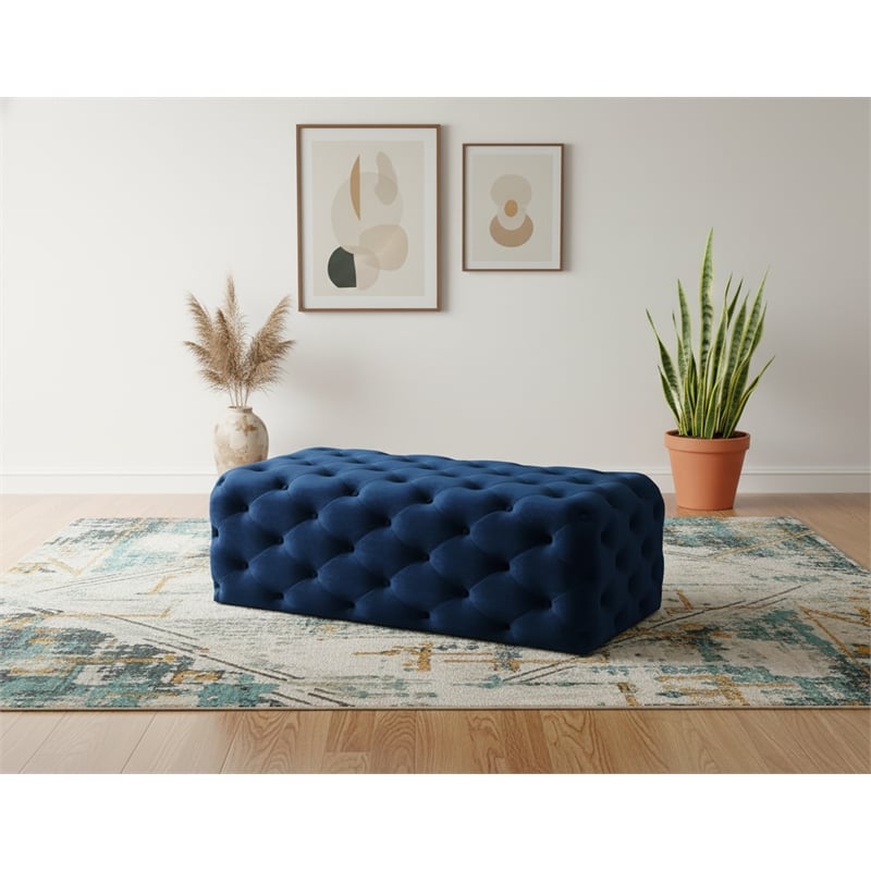Meridian Furniture Casey Button Tufted Navy Velvet Ottoman and Bench