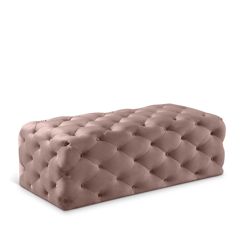Meridian Furniture Casey Button Tufted Pink Velvet Ottoman and Bench