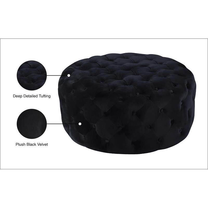 Meridian Furniture Addison Button Tufted Black Velvet Ottoman and Bench
