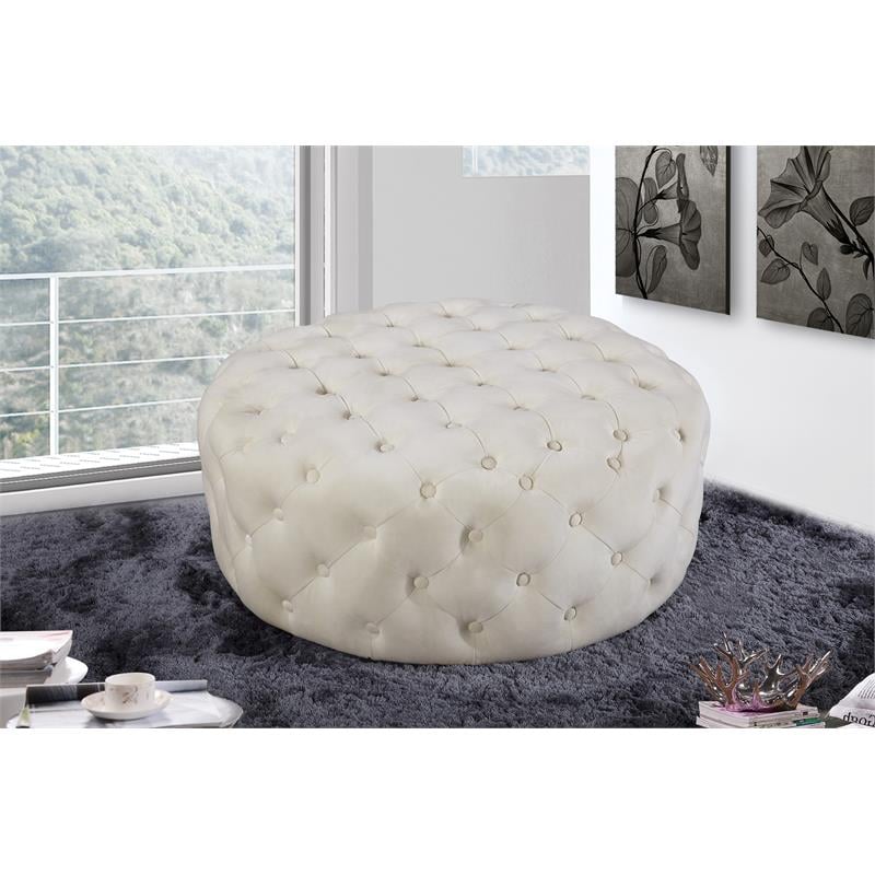 Meridian Furniture Addison Button Tufted Cream Velvet Ottoman and Bench
