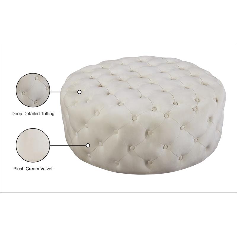 Meridian Furniture Addison Button Tufted Cream Velvet Ottoman and Bench