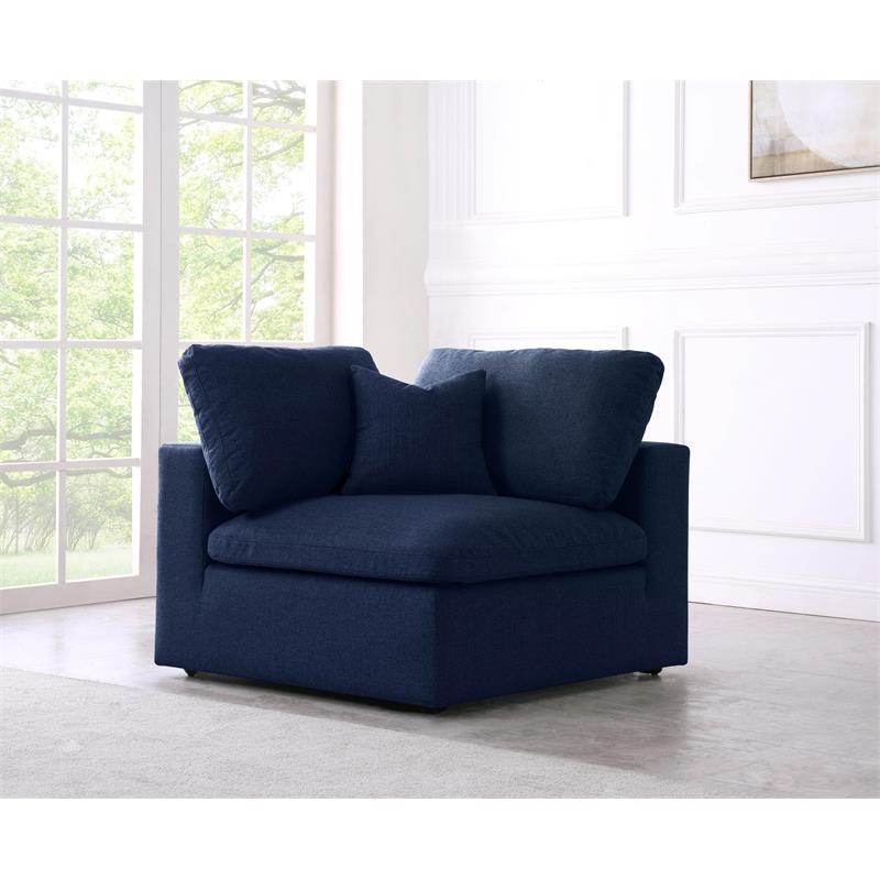 Meridian Furniture Serene Navy Durable Linen Fabric Deluxe Corner Chair