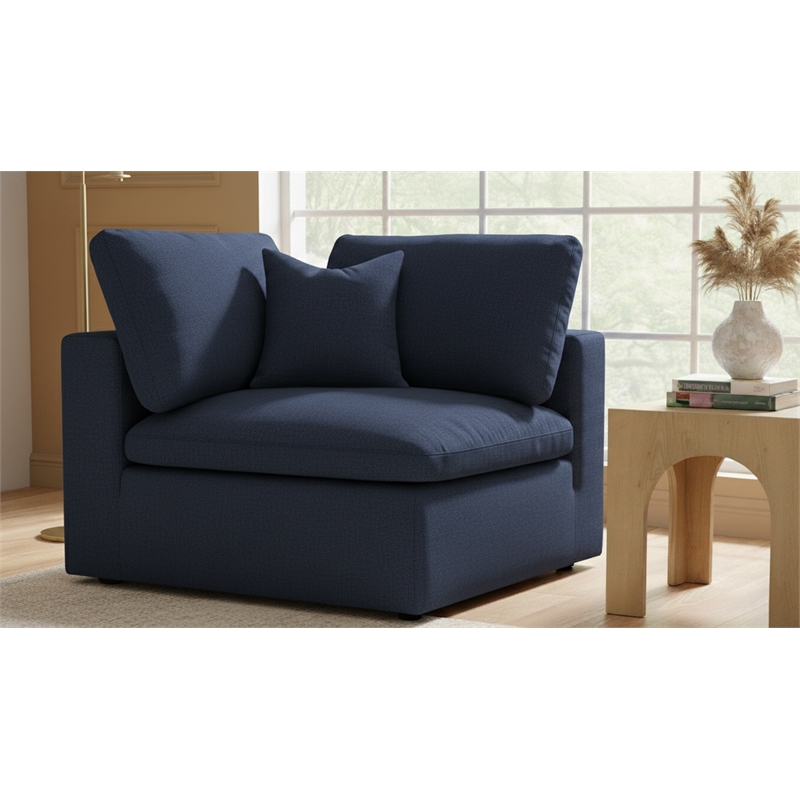 Meridian Furniture Serene Navy Durable Linen Fabric Deluxe Corner Chair