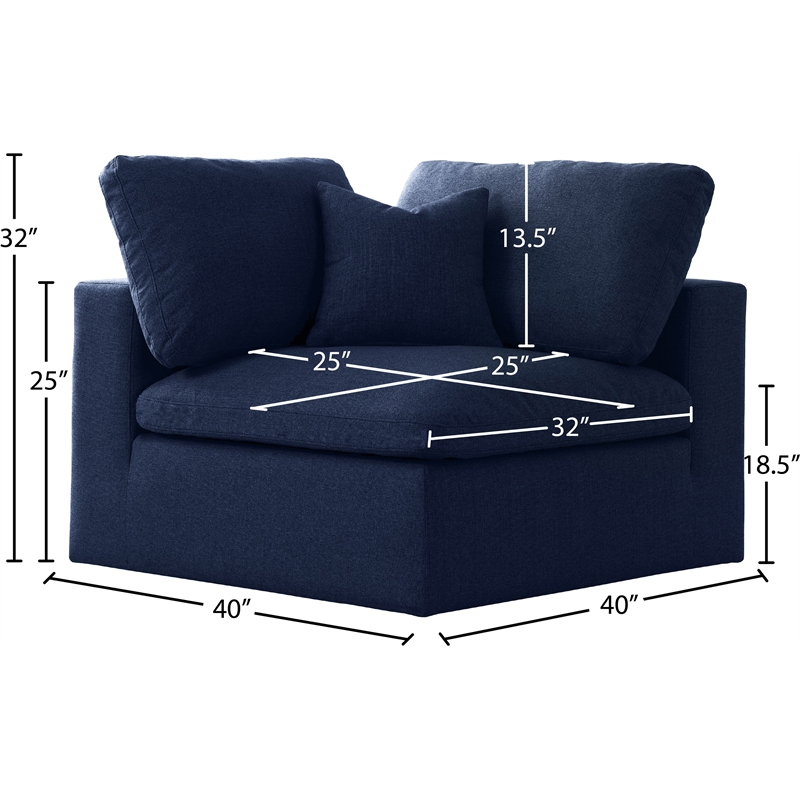 Meridian Furniture Serene Navy Durable Linen Fabric Deluxe Corner Chair