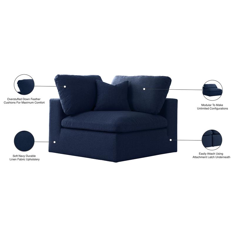 Meridian Furniture Serene Navy Durable Linen Fabric Deluxe Corner Chair