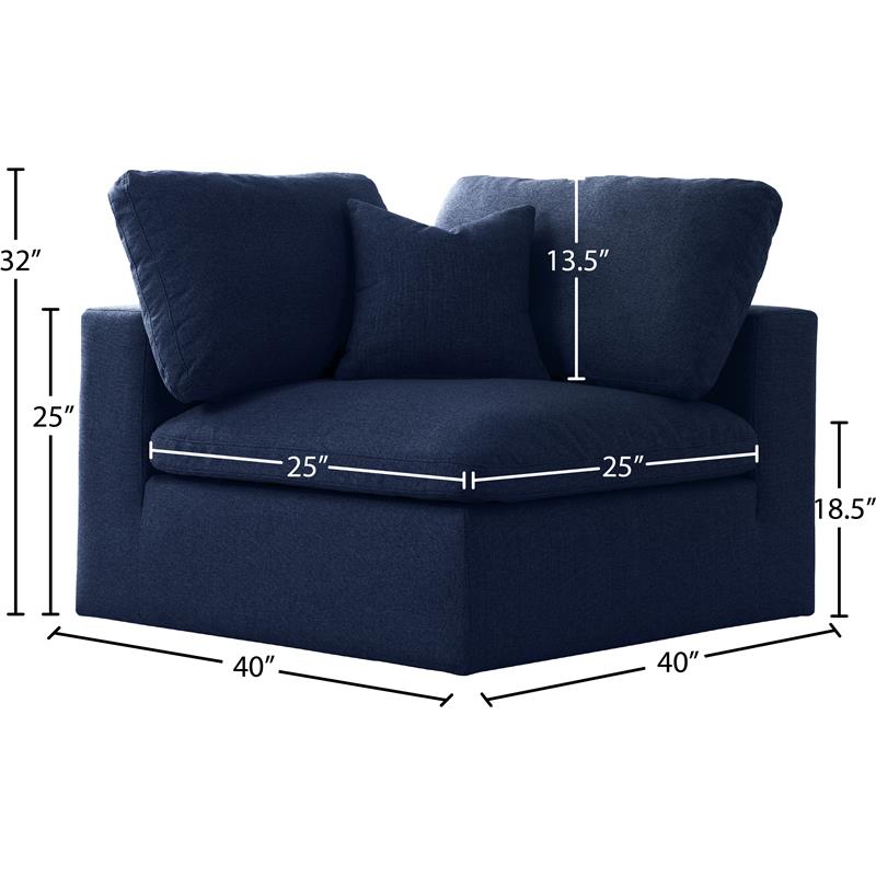 Meridian Furniture Serene Navy Durable Linen Fabric Deluxe Corner Chair