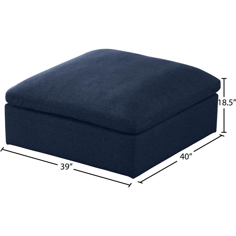 Meridian Furniture Serene Navy Durable Linen Fabric Deluxe Ottoman