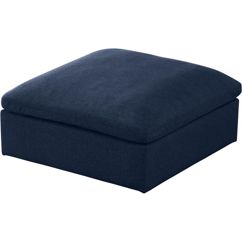 Meridian Furniture Serene Navy Durable Linen Fabric Deluxe Ottoman