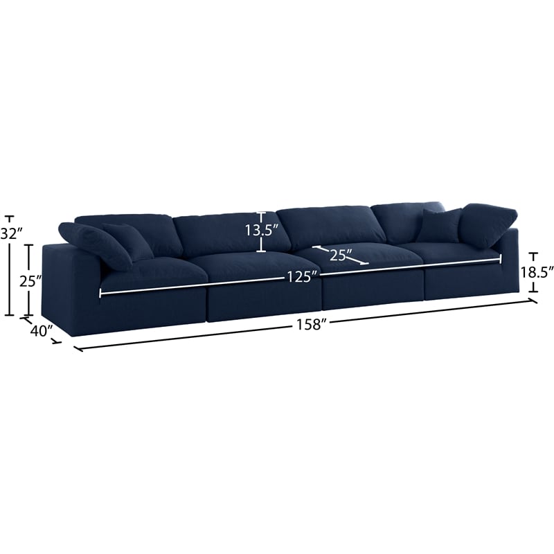 Meridian Furniture Serene Navy Durable Linen Fabric Deluxe Modular Sofa