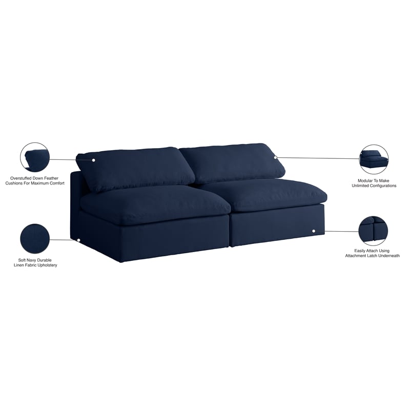Meridian Furniture Serene Deluxe Navy Linen Fabric Modular Armless Sofa